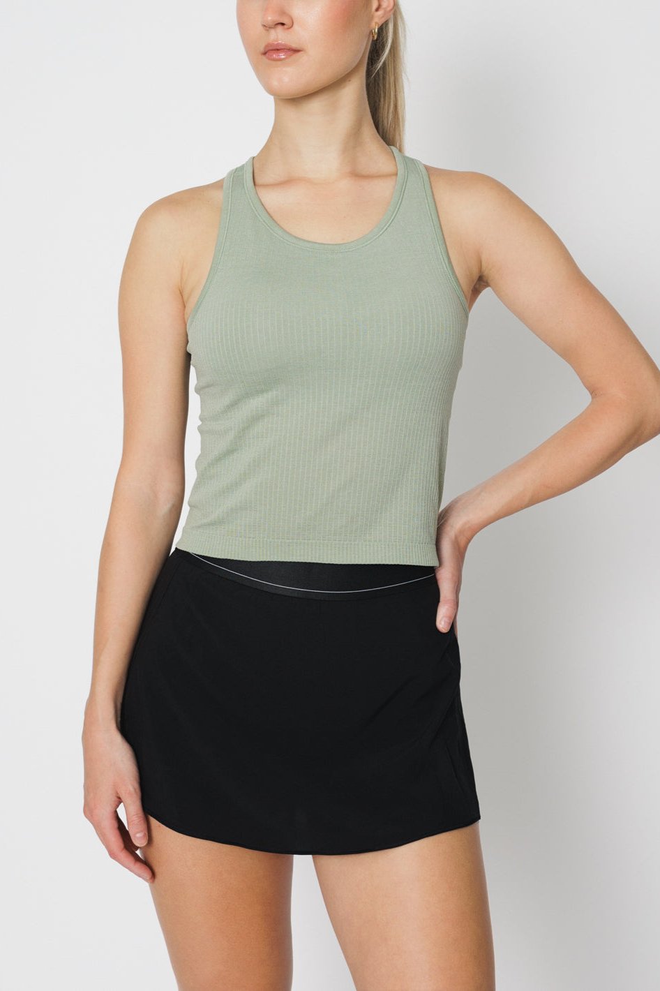 Seamless Ribbed Racerback Tank-Built In Bra