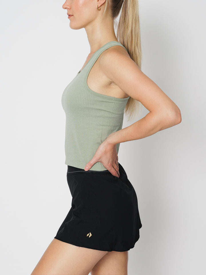 Seamless Ribbed Racerback Tank-Built In Bra