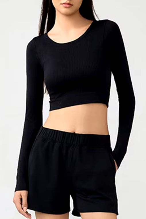 Studio Seamless Ribbed Long Sleeve Crop with Built In Bra