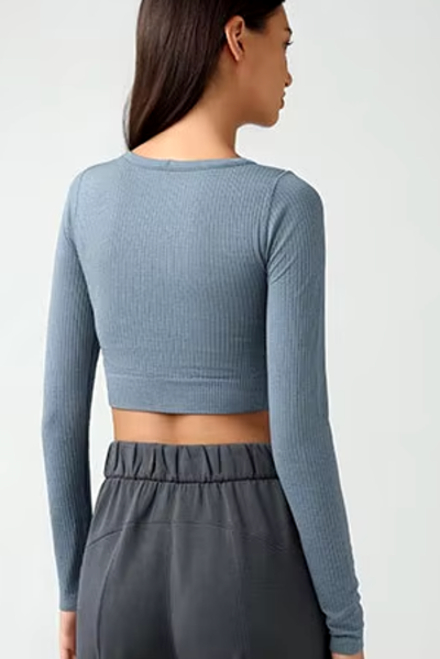 Studio Seamless Ribbed Long Sleeve Crop with Built In Bra