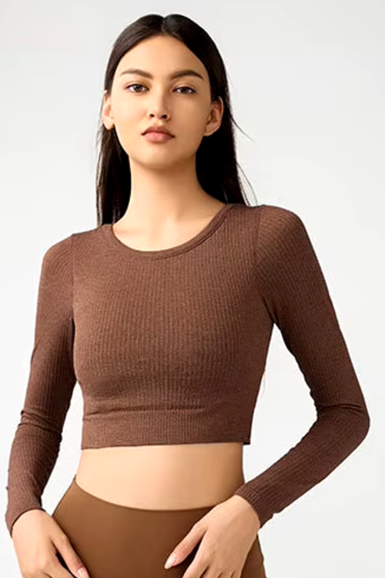 Studio Seamless Ribbed Long Sleeve Crop with Built In Bra