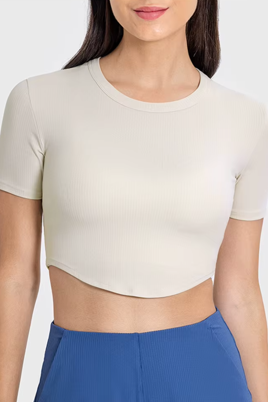 Restful Ribbed Short Sleeve Crop-MEAS Active