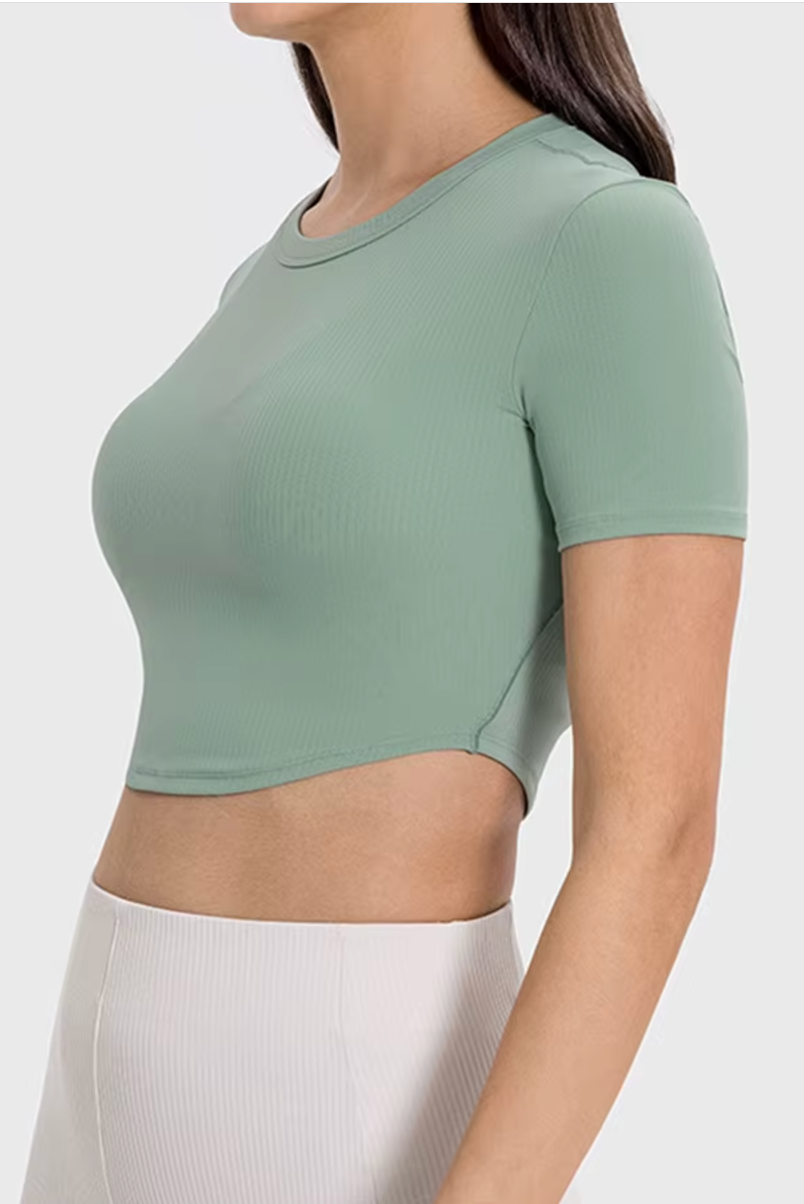 Restful Ribbed Short Sleeve Crop-MEAS Active