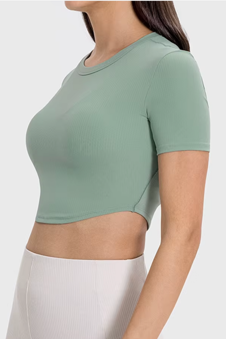 Restful Ribbed Short Sleeve Crop-MEAS Active