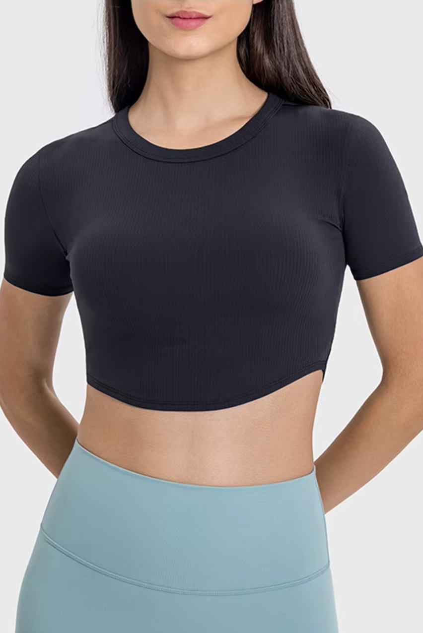 Restful Ribbed Short Sleeve Crop-MEAS Active