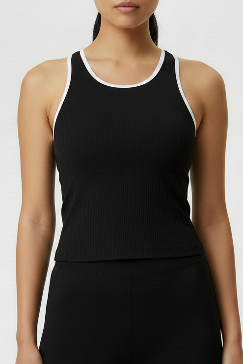 Seamless Ribbed Racerback Tank-Built In Bra