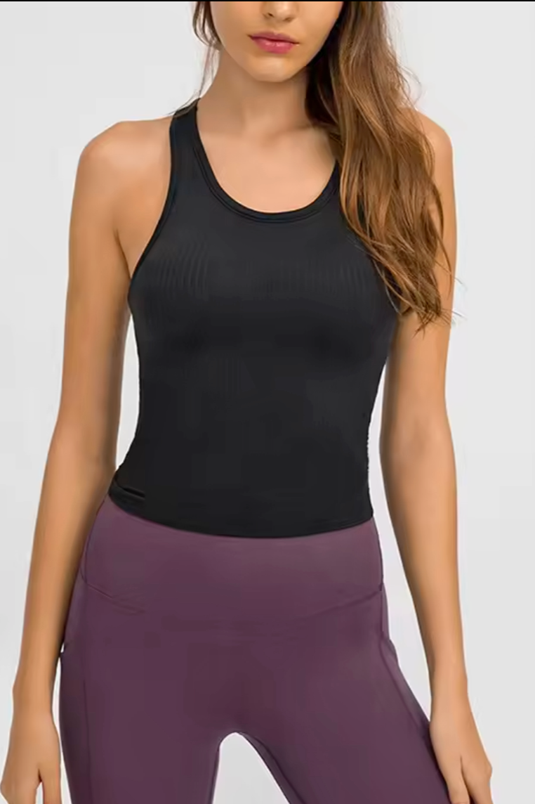 Seamless Ribbed Racerback Tank-Built In Bra-MEAS Active